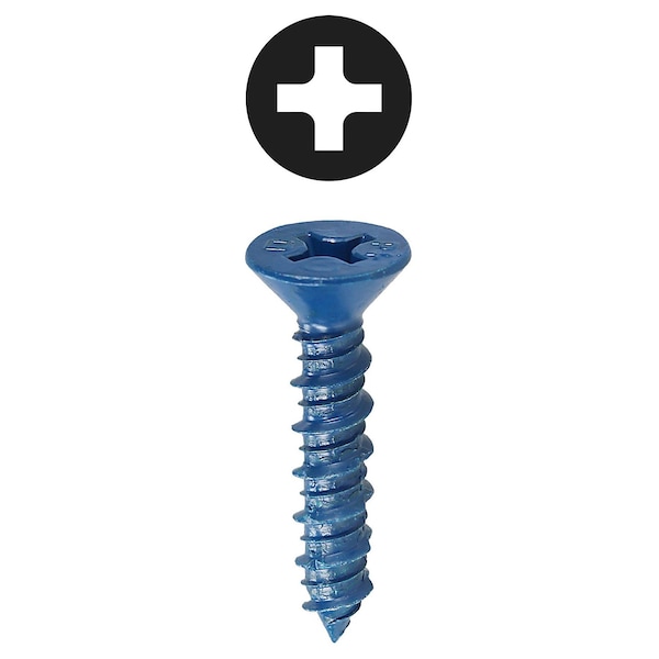 Concrete Screw, 1/4" Dia., Flat, 3-1/4 in L, Carbon Steel Blue Xylan, 100 PK